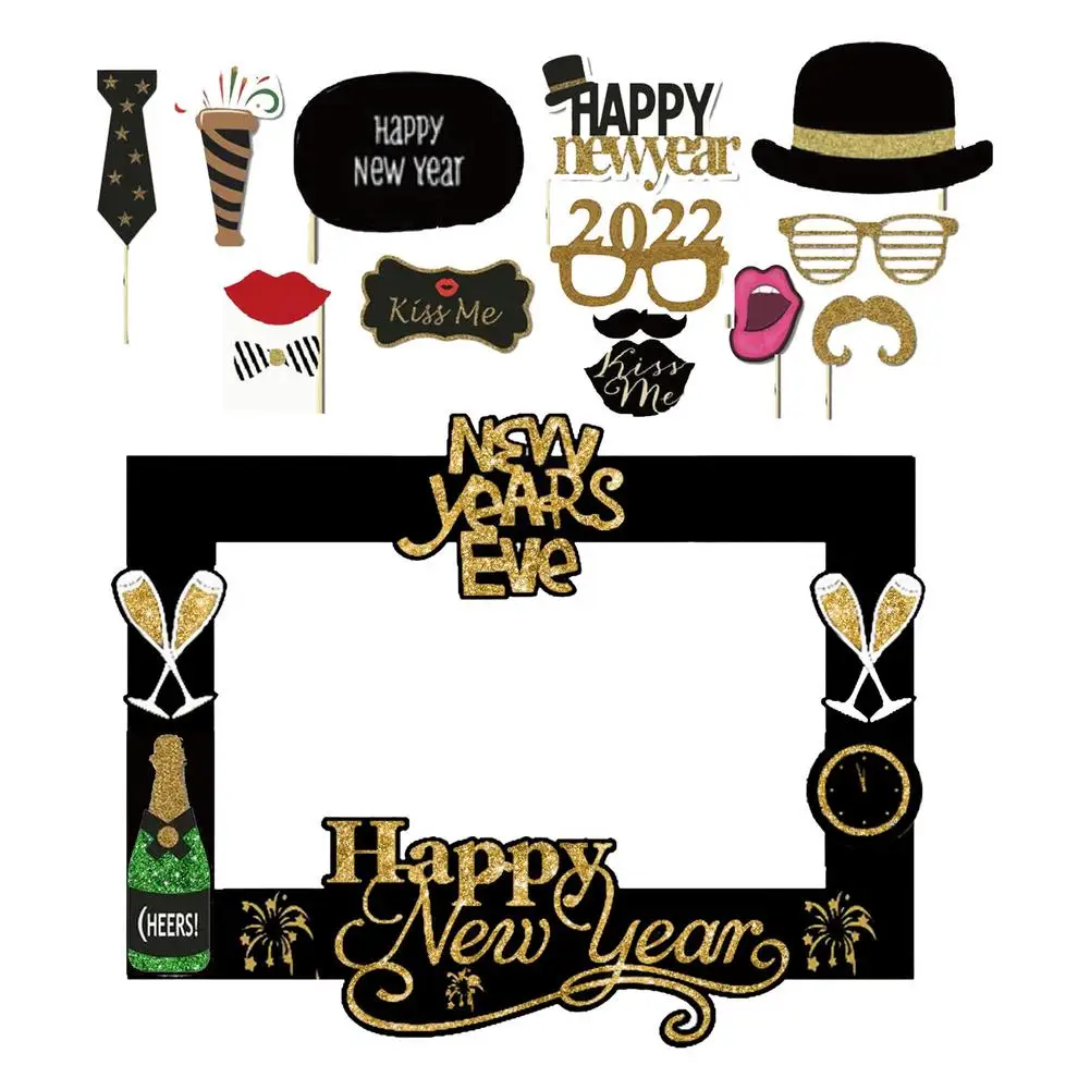 

15 Pieces NYE Photo Booth Props 2022 New Years Eve Party Supplies 2022 Happy New Year Decorations With Photo Frame For New Yea