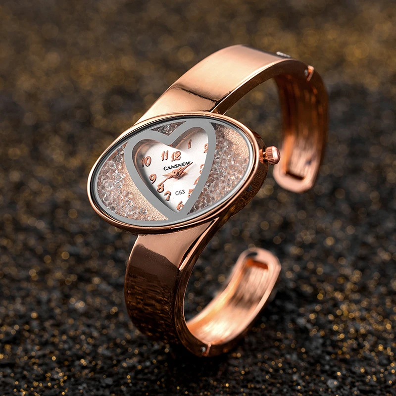 

Rose Gold Diamond Heart-shaped Dial Luxury Ladies Digital Watch Stainless Steel Wristband Women's Quartz Watch Relogio Feminino