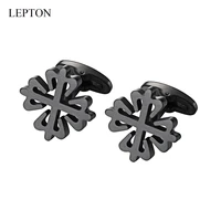 hot sale black color crusaders cufflinks lepton matte stainless steel cufflink for mens wedding business cuffl links gemelos