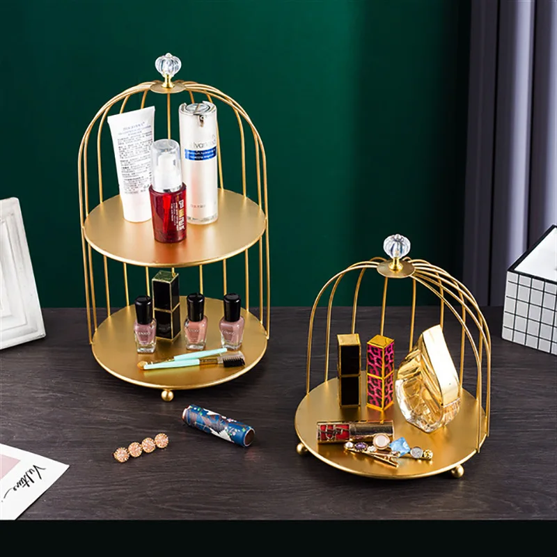 iron art nordic style bird cage rack lipstick perfume cosmetic skin care product storage rack finishing table rack free global shipping