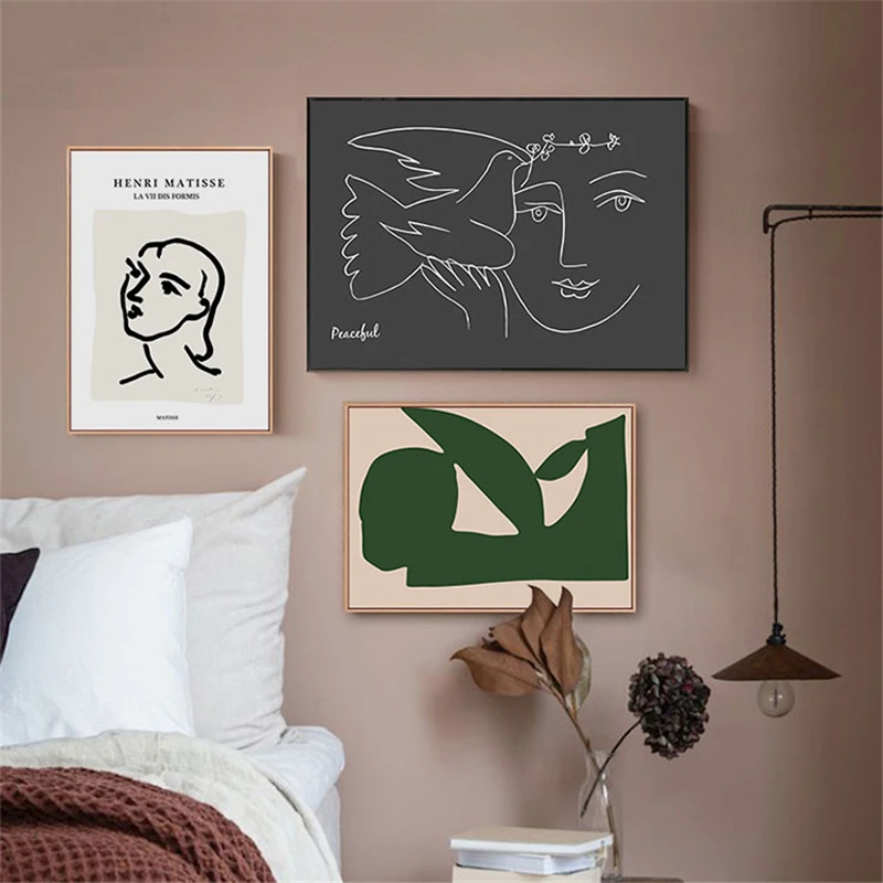 Flying Bird Landscape Abstract Geometry Woman Canvas Painting Decor Black and White Line Figures Poster Bedroom Wall Picture | Дом и сад
