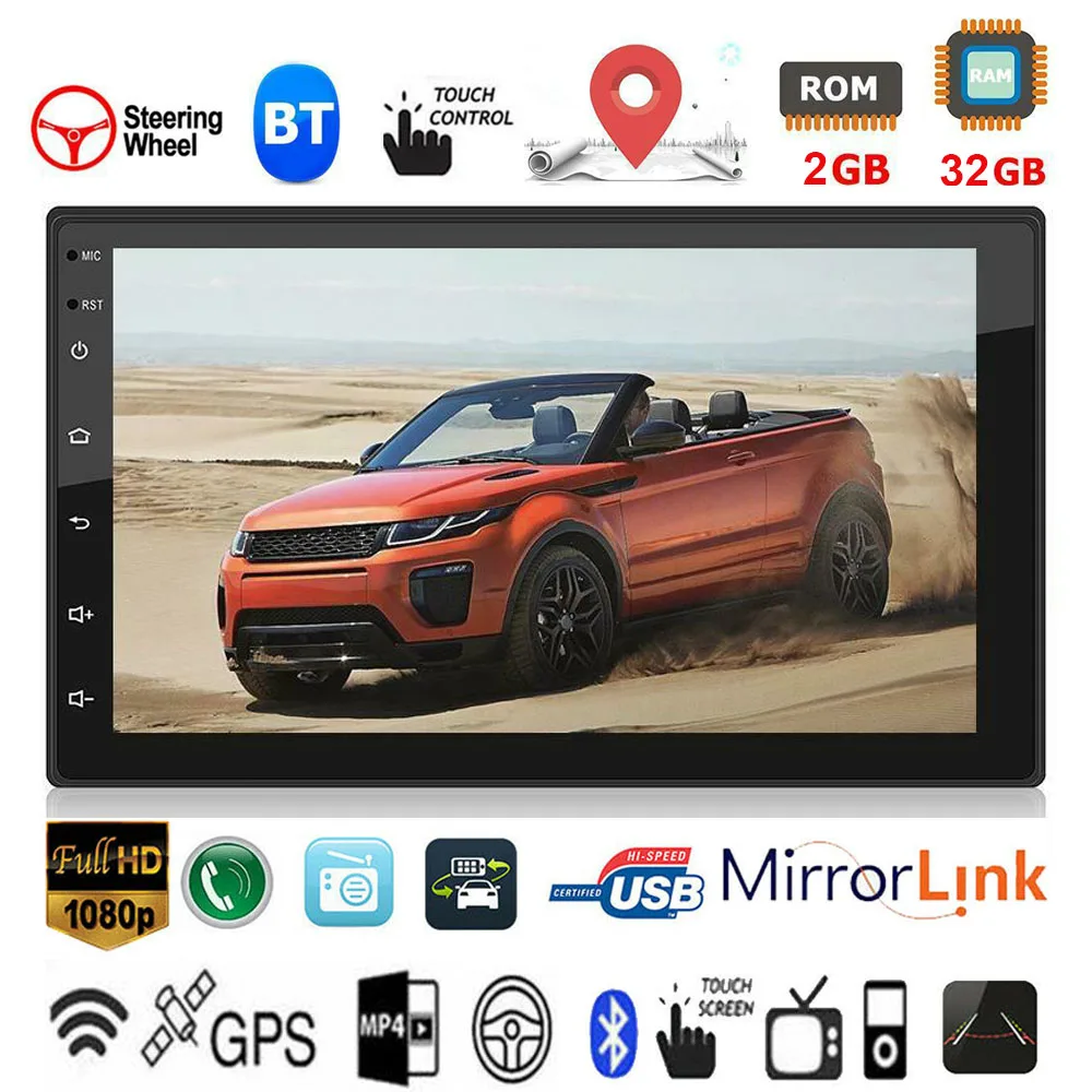 2+ 32G 2Din Android 9,1 Автомагнитола стерео " 1024*600 автомобильный MP5 плеер Bluetooth wifi gps-навигация Авторадио MirrorLink OBD2