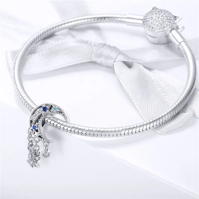 2019 подлинные 925 пробы серебряные сверкающие лунные подвески в виде звезд