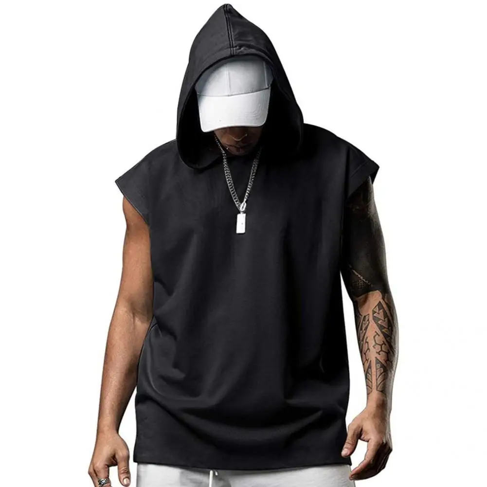 

T-shirt Simple Hooded Sleeveless T-shirt Men Summer Vest All Match for Fitness