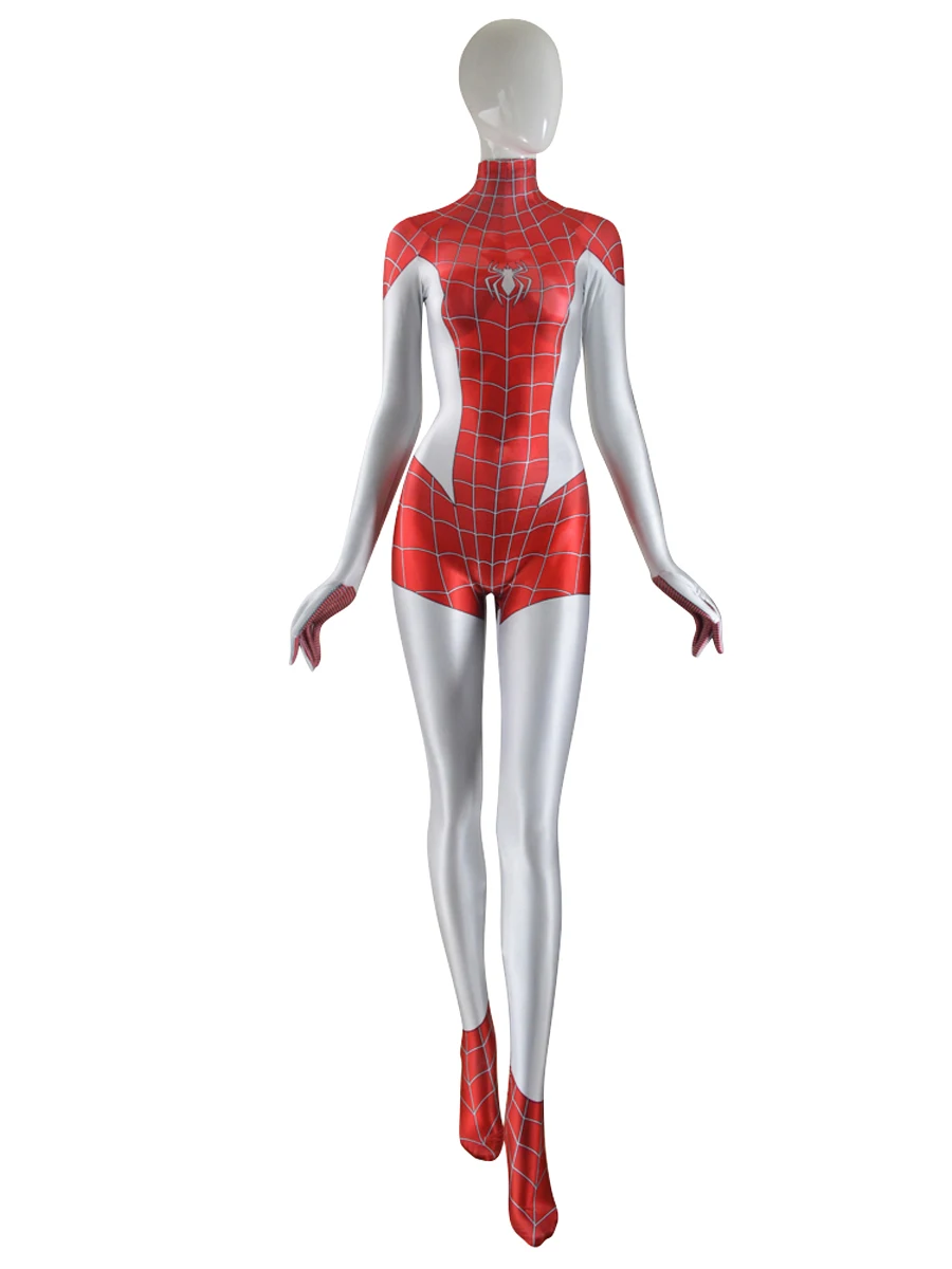 Бело красный костюм MJ туфли Mary Jane для девочек Косплэй 3D с принтом Хэллоуин Zentai