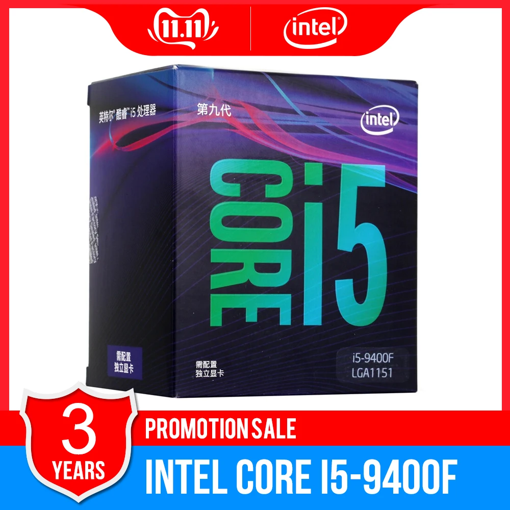 Процессор Intel Core i5-9400F для настольных ПК, 6 ядер, 4,1 ГГц, турбо без графики