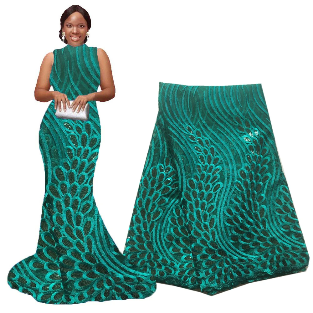 Бирюзово-зеленая кружевная ткань новейшее 2020 Высокое качество красивое кружево