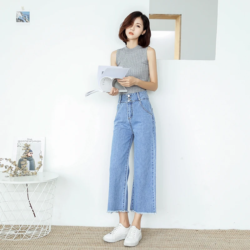 

Women 2019 High Waist Wide Leg Jeans Fashion Loose Denim Pants