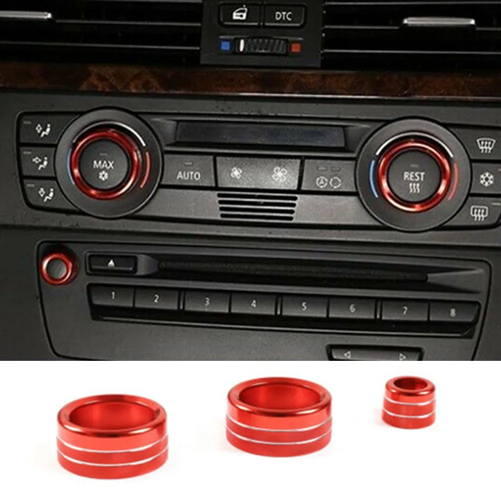 

3pcs For 2007-2012 BMW 3Series E90 E91 E92 Red Alloy Air Condition Switch Ring Knob Cover Car Interior Trim Red Aluminum Alloy