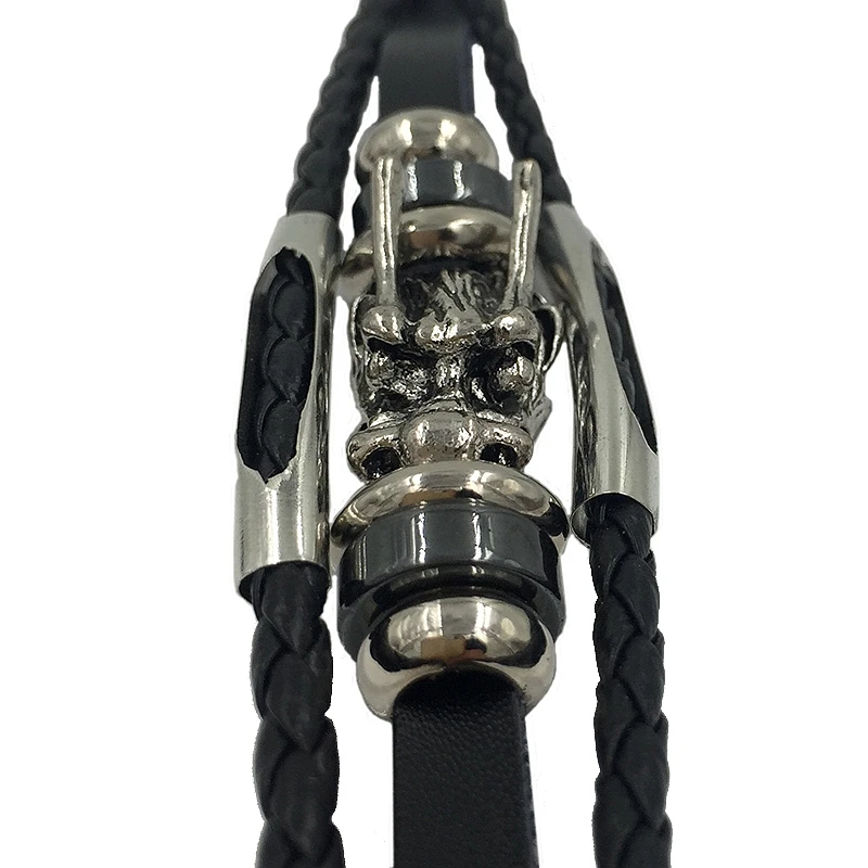 Мужской кожаный браслет тибетский серебристый цвет винтажный многослойный с