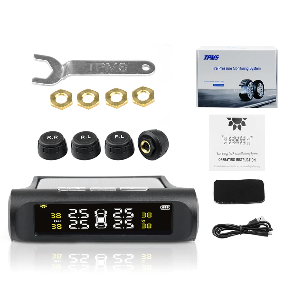 Солнечная энергия USB TPMS автомобильная система контроля давления в шинах lcd 4