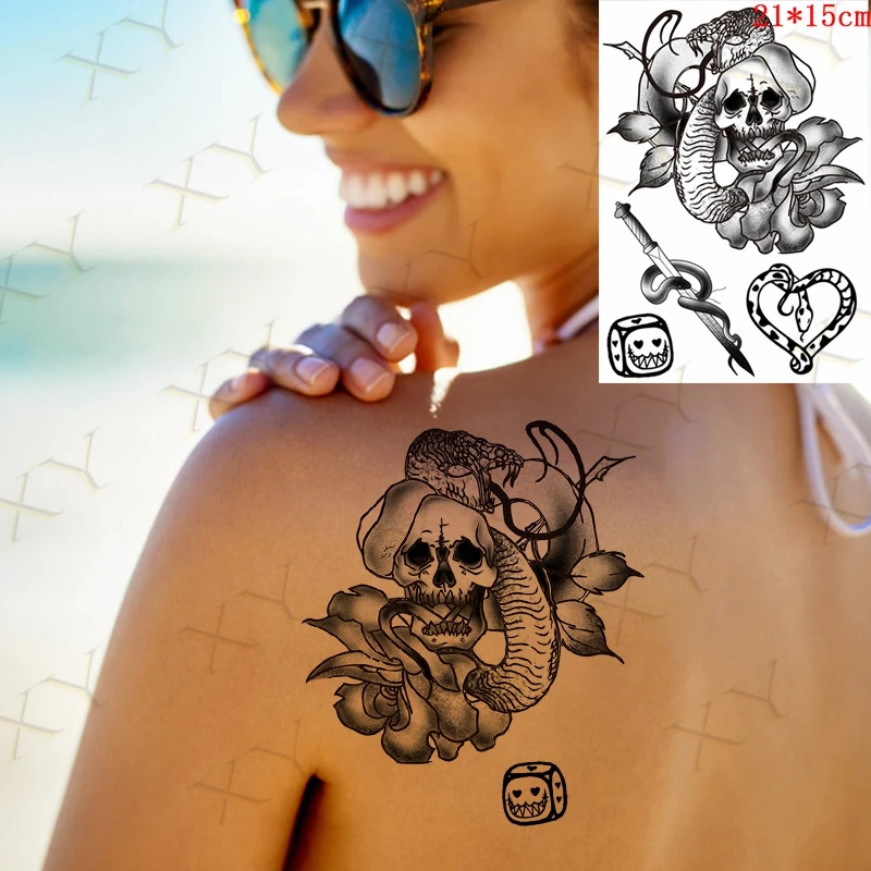 Большая змея временная водонепроницаемая наклейка для татуировки Хараджуку Хна Черная Ворона Тату Женщины Животное Ворон Тату Мужчины