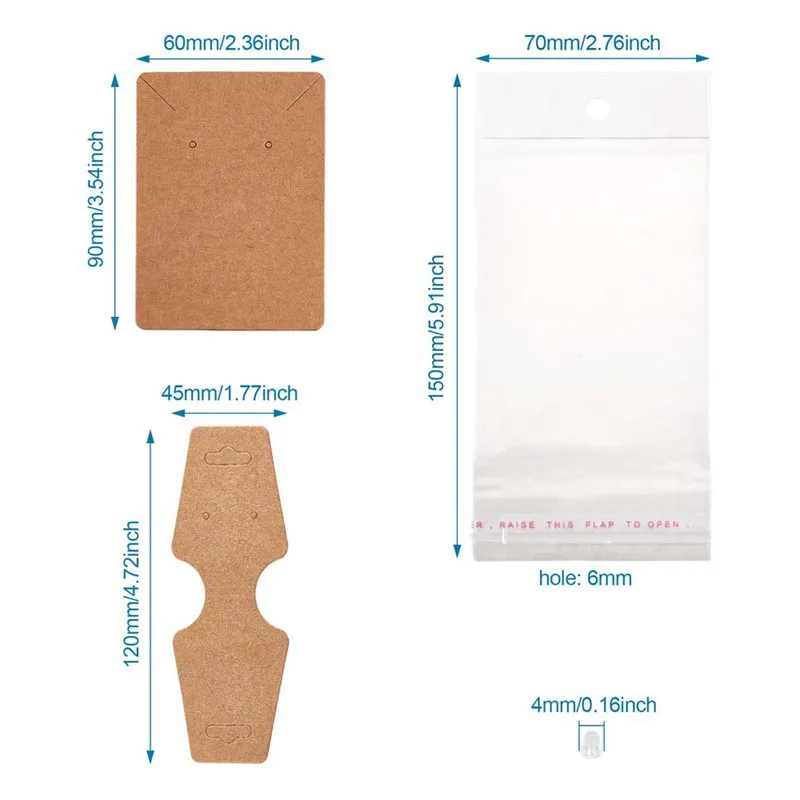 1 Set Cardboard Display Cards Used For Necklace Earring with Plastic Ear Nuts and Cellophane Bags for Jewelry Display