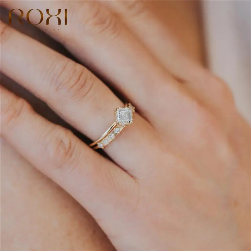 

ROXI Minimalism Geometry Square Crystal Gold Rings for Women Rings Jewelry 925 Sterling Silver Finger Rings Ins Wedding Rings