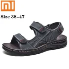 Сандалии Xiaomi мужские из натуральной кожи, уличные дышащие босоножки ручной работы, пляжные шлепанцы, большие размеры