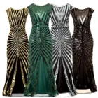 Женское винтажное платье 1920-х годов, длинное платье в стиле Великий Гэтсби с блестками и бисером, платье с бахромой, длинное платье для вечерние НКИ и ночного клуба, 1920