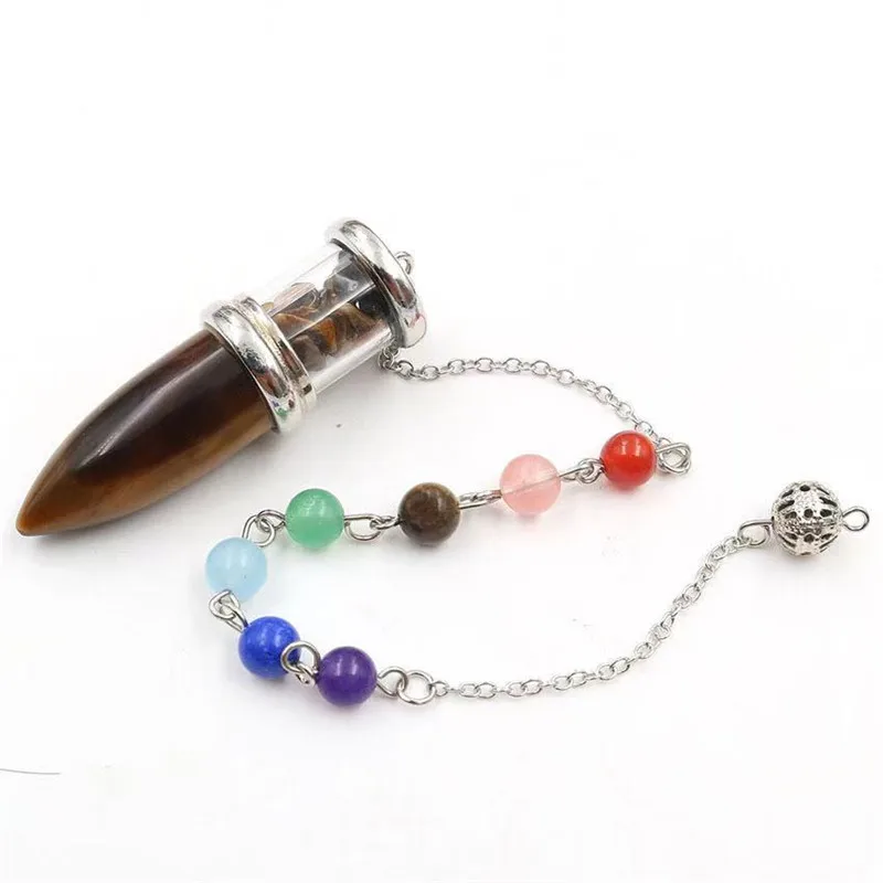 

Natural Stone Pendulum Wishing Bottle Bullet Shaped Pendant 7 Chakra Chain for Divination DIY Necklace Healing Jewelry