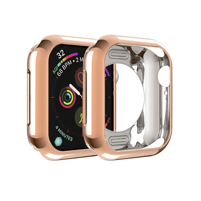 Rose gold Чехол для часов Apple Watch 5, 4, 3, 2, мягкий защитный чехол из ТПУ, защита от падения 40 мм, 44 мм, 38 мм, 42 мм, аксессуары для Apple Watch - Цвет: Rose gold
