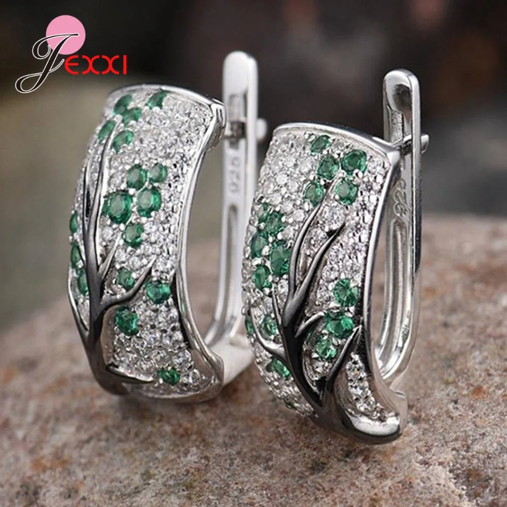 925 пробы серебряные серьги кольца с кубическим цирконием цветущая слива стразы