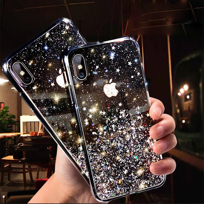 Роскошный блестящий Блестящий блестящий чехол для iPhone X XR 11 Pro XS MAX 6 6S 7 8 Plus Блестящий прозрачный мягкий чехол из ТПУ