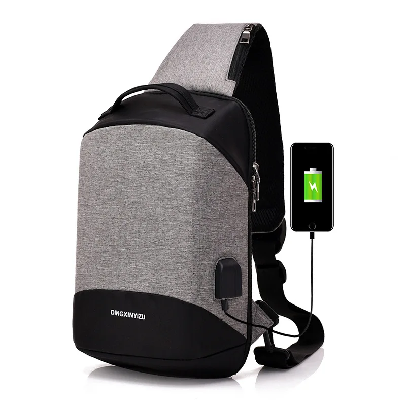 

USB Charging Male Waist Packs Sling Bag Crossbody Outdoor Sport Shoulder Chest Bags Multi-Pocket Messenger Fanny Pack Rucksack