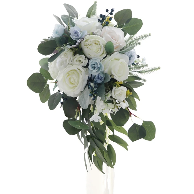 

Wedding Bridal Bouquet Romantic Bridal Bouquet White Blue Rose Artificial Roses for Wedding Church