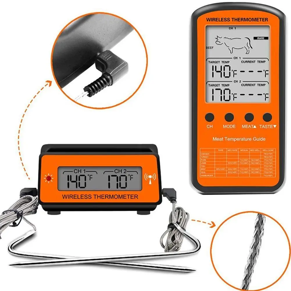 

AsyPets Wireless Remote BBQ Thermometer Dual Probe Digital Cooking Meat Food Oven Thermometer for Grilling Smoker BBQ