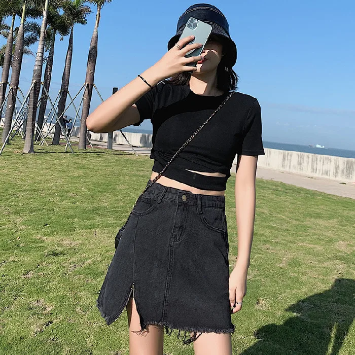 Женские юбки из денима облегающая однотонная привлекательная мини-юбка на