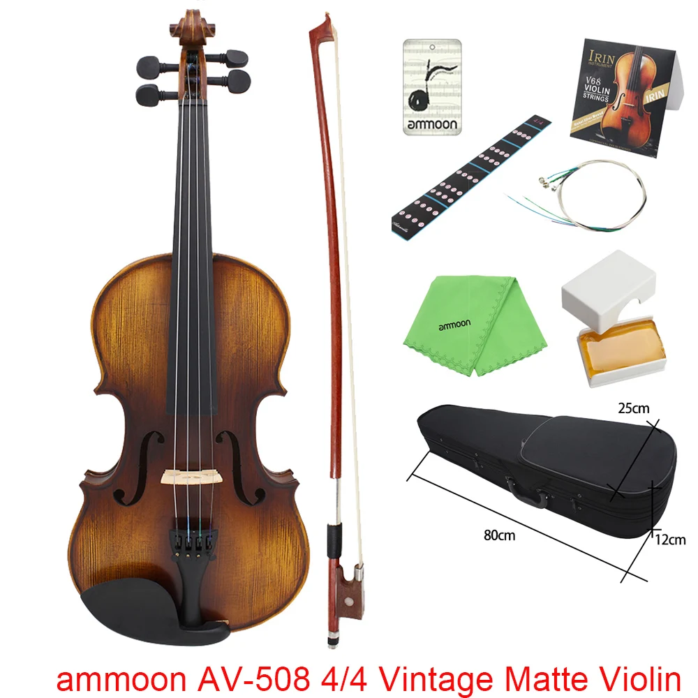 

ammoon AV-508 4/4 Violin Full Size Acoustic Violin Kit Matte Finish Spruce Faceboard Stringed Instrument Hard Case Bow Rosin