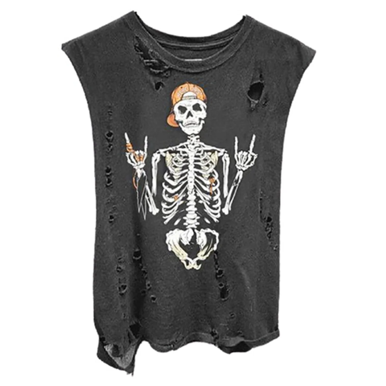 Женская футболка с принтом черепа Повседневная Свободная без рукавов круглым