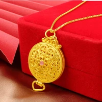hi sachet women 24k gold hollow out fu round pendant necklace for female party jewelry with chain birthday gift girl not fade