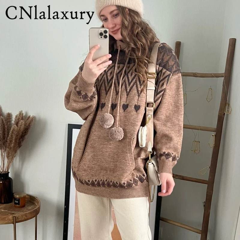 CNlallaxury 2022 женский осенне-зимний Повседневный Рождественский свитер с капюшоном