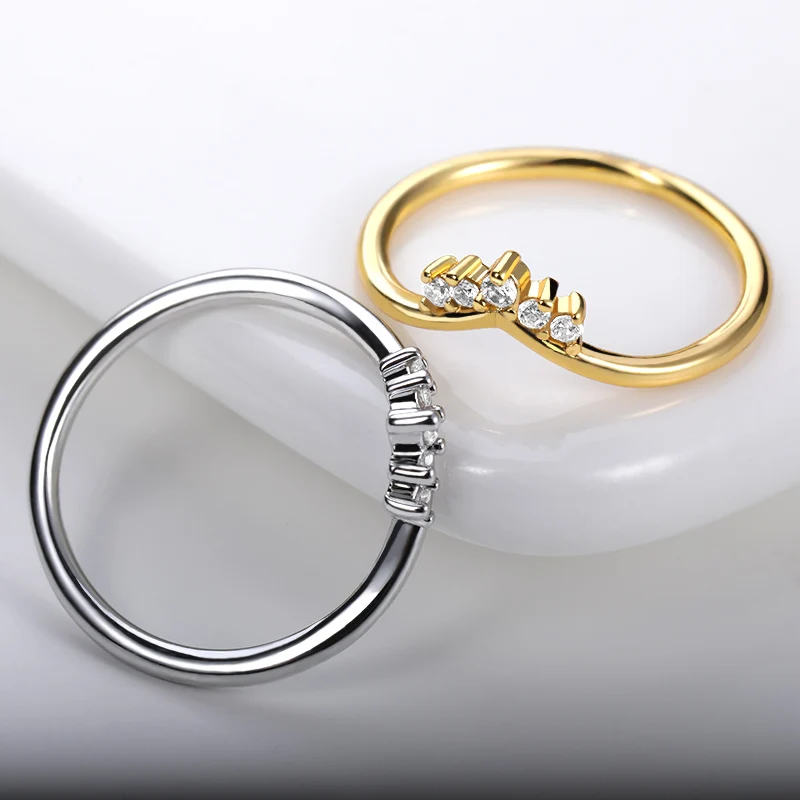 

Simple Bridal Stacking Cubic Zircon Chevrons Ring Women's Lady Charm Curved Wave V Shape Finger Rings Midi Anillos Bague Femme