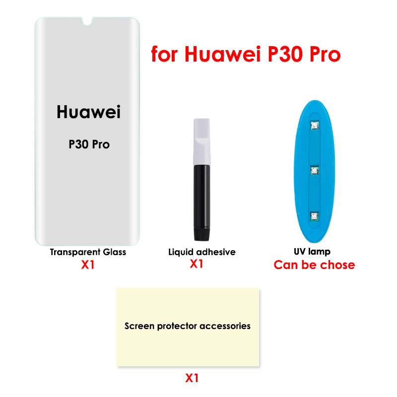 Akcoo mate 20 стекло Полный Клей для huawei mate 20 pro защита экрана УФ клей для mate 30 Pro закаленное стекло P30 Pro пленка для экрана - Color: for P30 Pro