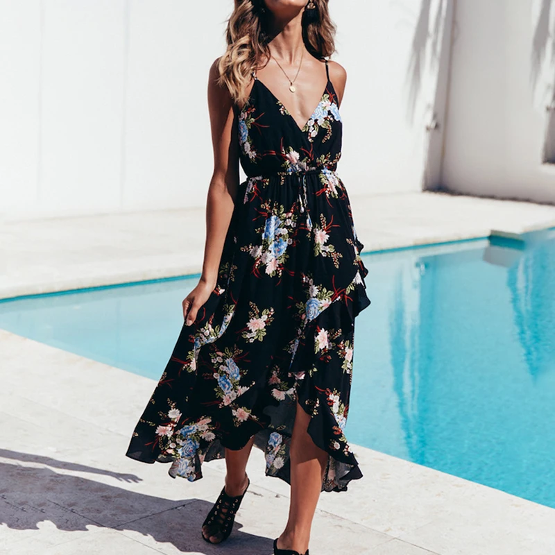 

Платье-Макси женское пляжное на бретельках с V-образным вырезом и принтом