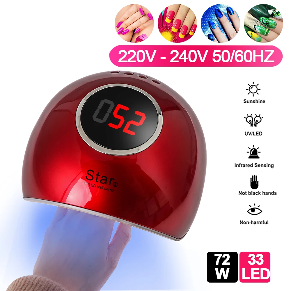 Светодиодный УФ светильник 72 Вт для ногтей Сушилка 33 светодиодный смарт сенсор