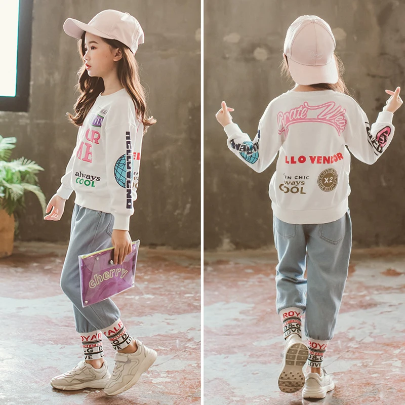 Комплект для девочек весна-осень 2019 комплект детской одежды спортивный костюм