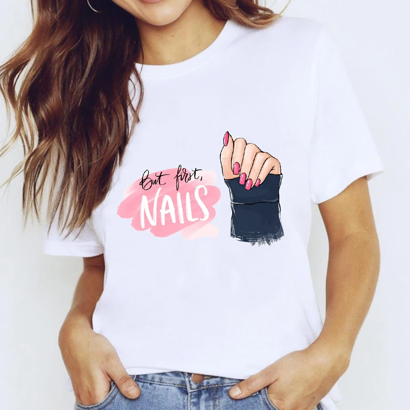 

T-shirts Tops for Women Printing 90s Kawaii Clothes Fingernail Nail Art Clothing Print Lady Graphic T Shirt Female Tee T-Shirt