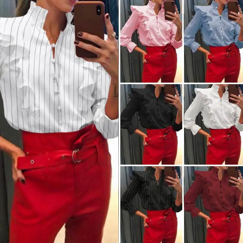 Женские блузки с оборками Celmia повседневные свободные офисные Блузы длинным