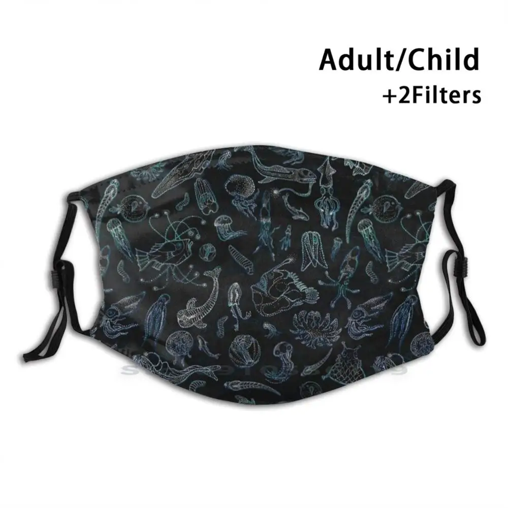 

Deep Sea Creatures Print Reusable Pm2.5 Filter DIY Mouth Mask Kids Deep Sea Creatures Fish Anglerfish Dragonfish Dragon