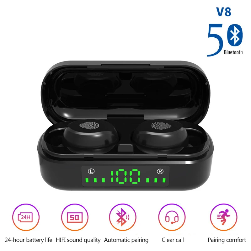 Беспроводные наушники Bluetooth V5.0 V8 TWS беспроводные светодиодный дисплей с внешним