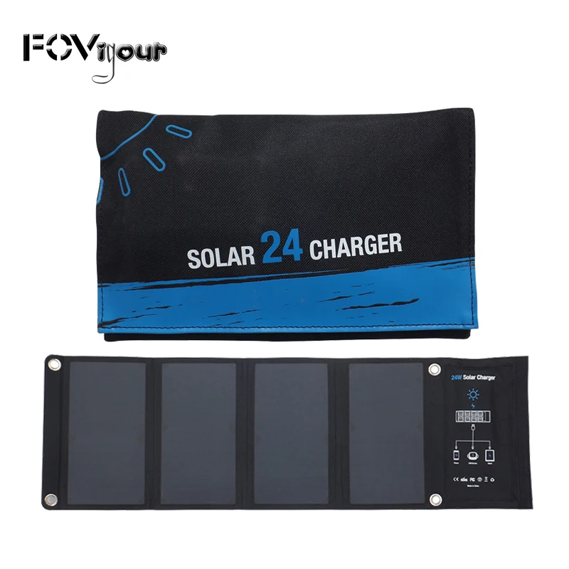 

FOVigour 24W Foldable Solar Charger Fast-Charging 3 USB SunPower Cell Folding Solar Charger For Camping