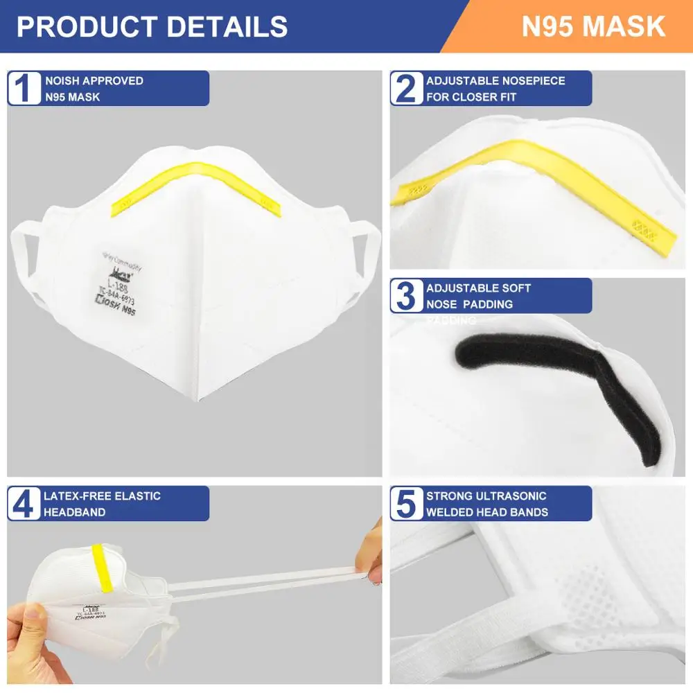Маска N95 с сертификатом NIOSH 20 шт. дышащая защитная маска для лица Пылезащитная рта