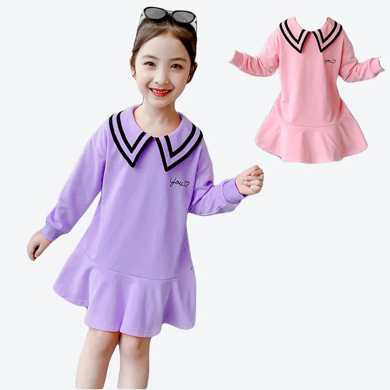 

Girls Dresses Autumn Teenagers Long-Sleeved Dress Fashion Casual Cotton Princess Dress 2021 Children kids Sportswear Clothes