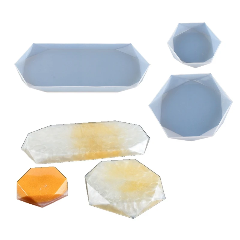 

3Pcs Faceted Rectangle Hexagon Resin Casting Mold Hexagonal Tray Silicone Mold