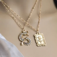 2pc vintage gold color chinese dragon multi layer pendant necklaces for women men fashion rose color long necklace jewelry gift
