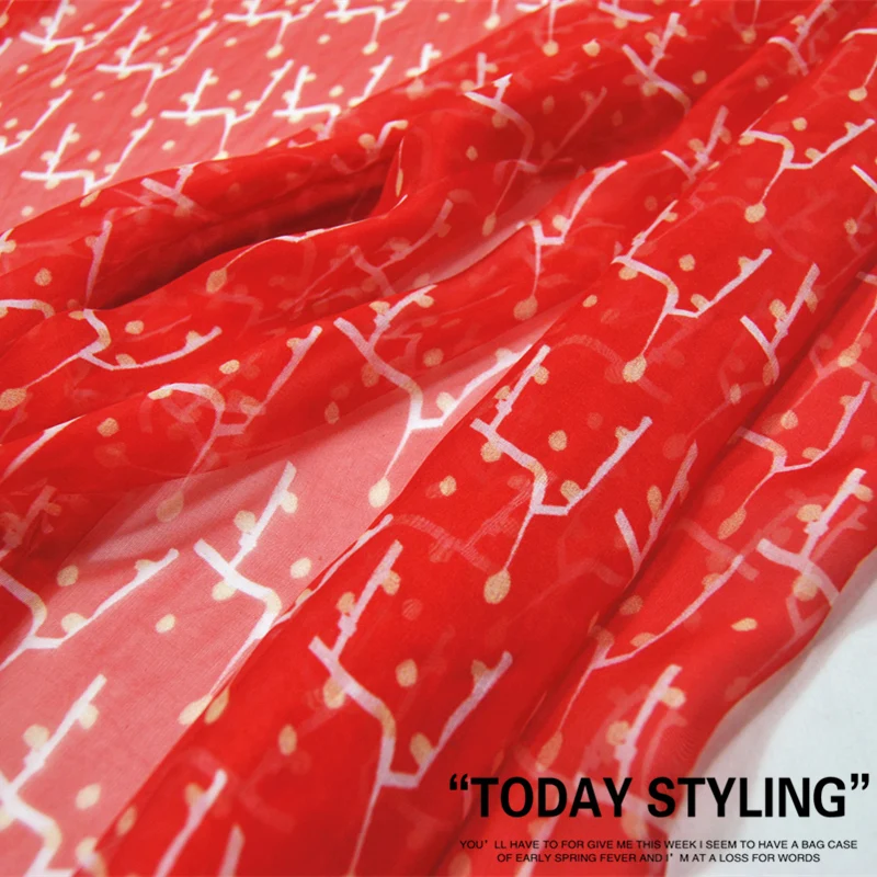 

Silk Chiffon Fabric Dress Red Simple Glorious Large Wide Real 100% clothing Cloth DIY Sewing Tissue