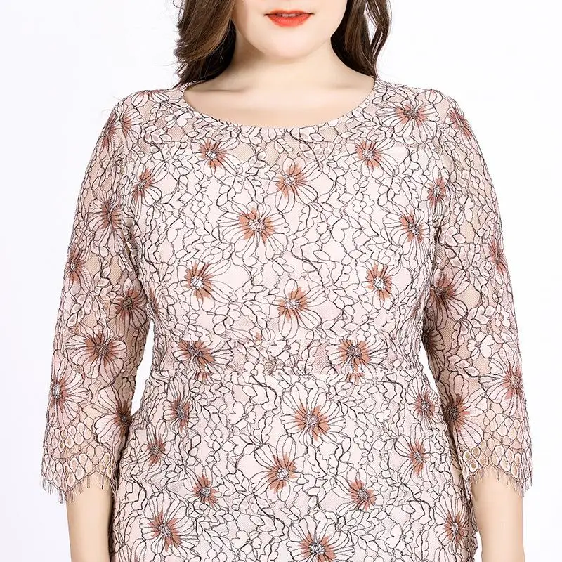 5XL 6XL размера плюс женское цветочное кружевное платье осень 4XL большой размер офисное женское платье элегантное женское облегающее длинное вечерние платья
