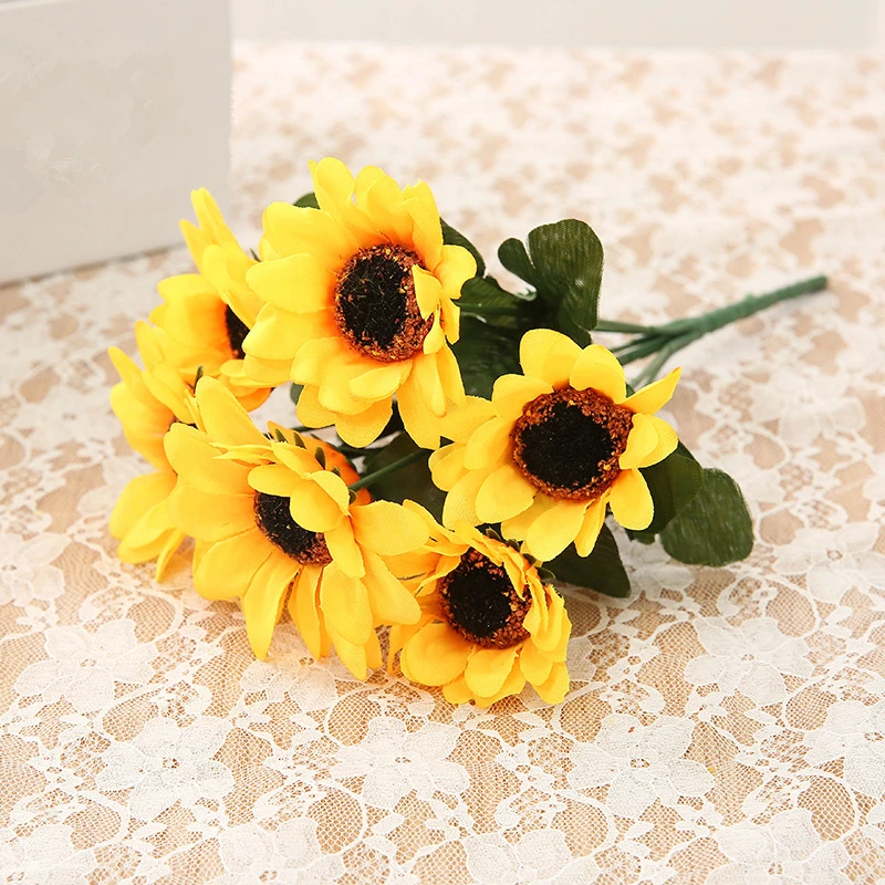 Искусственные шелковые цветы букет из 7 цветов подсолнуха для дома свадьбы