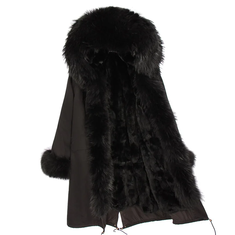 

LIBIELIY Niceluxury fashion girl winter longest natural fox fur fur collar raccoon fur lined coat military uniform jacket